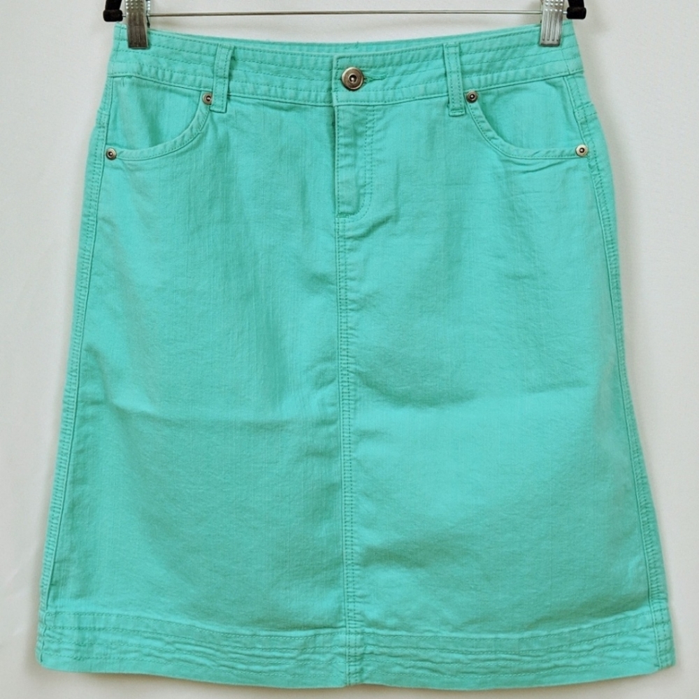 Christopher & Banks Skirt Colored Denim Distressed Aqua Blue-Green Beachy size 6